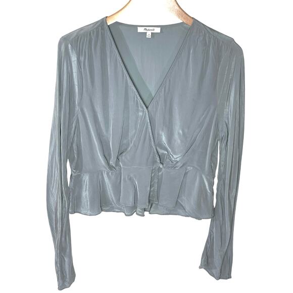 MADEWELL Women’s Bell-Sleeved Wrap Top in Faded River Gray size 10 - Picture 3 of 6